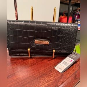 London Fog Black Croc-Embossed Women's snap Wallet NWT